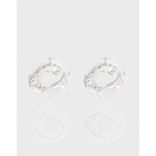 A43964 circle agate stud sterling silver s925 earrings
