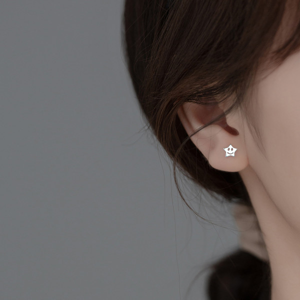 A36675 s925 sterling silver simple star cute smilingface earrings