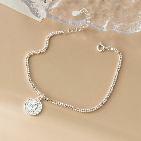 A46424 s925 silver simple letter initial square charm bracelet