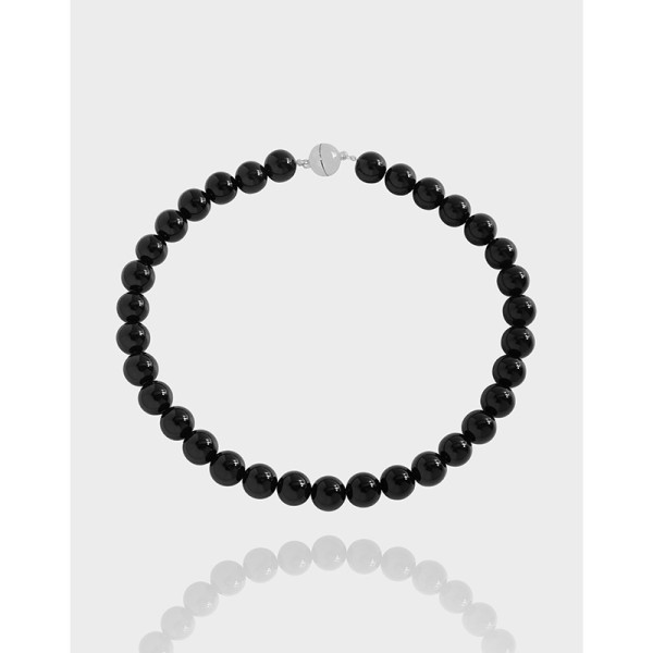 A41465 design ball black agate sterling silver s925 necklace