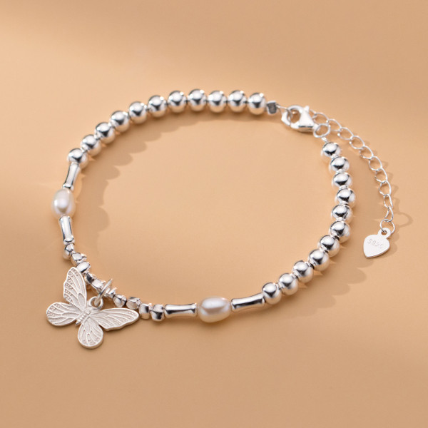 A41824 s925 sterling silver sweet fashion butterfly charm bracelet