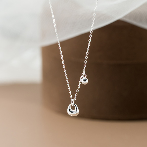 A44540 s925 silver ball dainty simple necklace