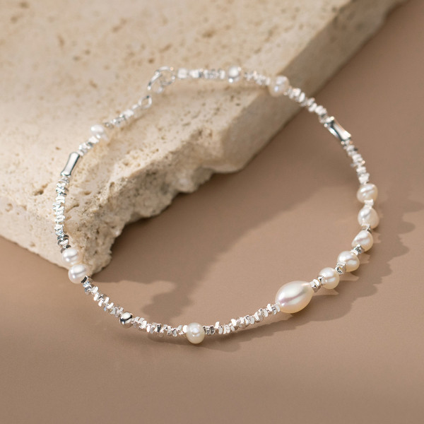 A41773 s925 sterling silver fashion simple pearl elegant unique charm bracelet