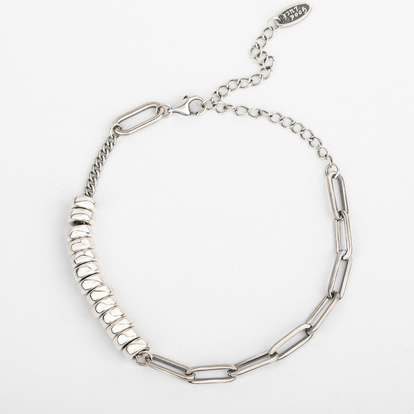 A32950 s925 sterling silver vintage bead geometric simple bracelet