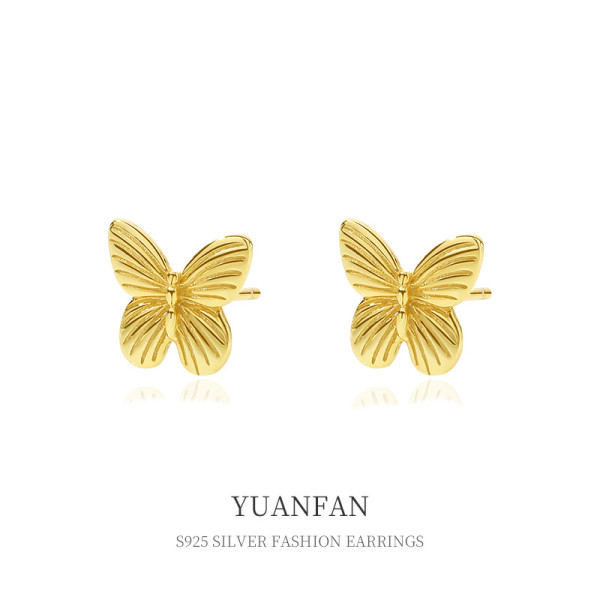 A37561 sterling silver vintage fashion butterfly stud elegant earrings