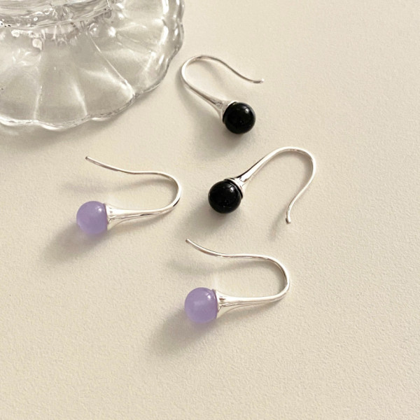 A44332 sterling silver black agate crystal stud simple elegant earrings