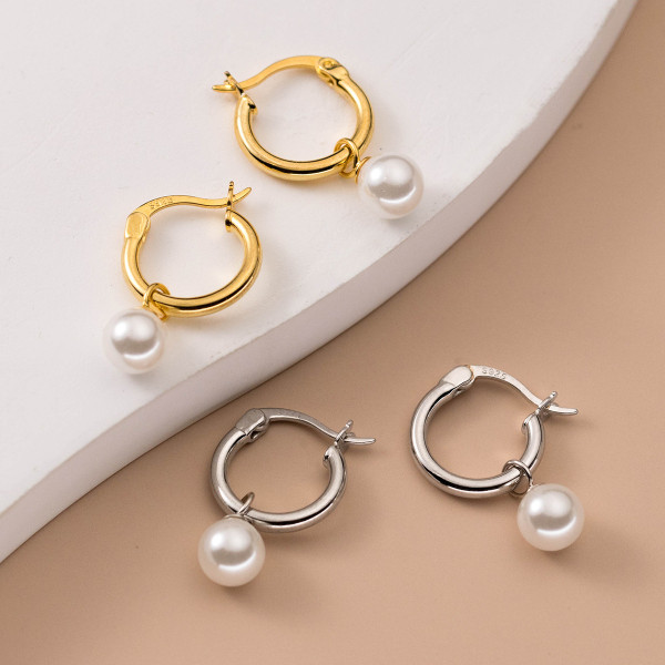 A40782 s925 sterling silver artificial pearl pendant vintage elegant earrings