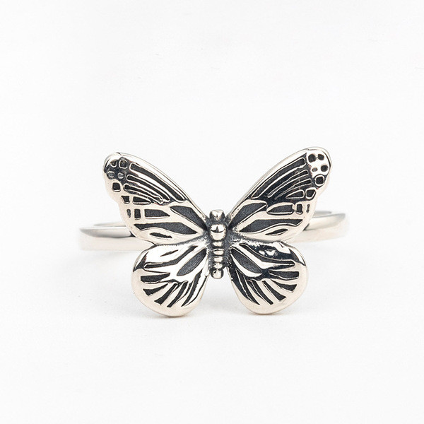 A32657 s925 sterling silver vintage butterfly unique silver ring