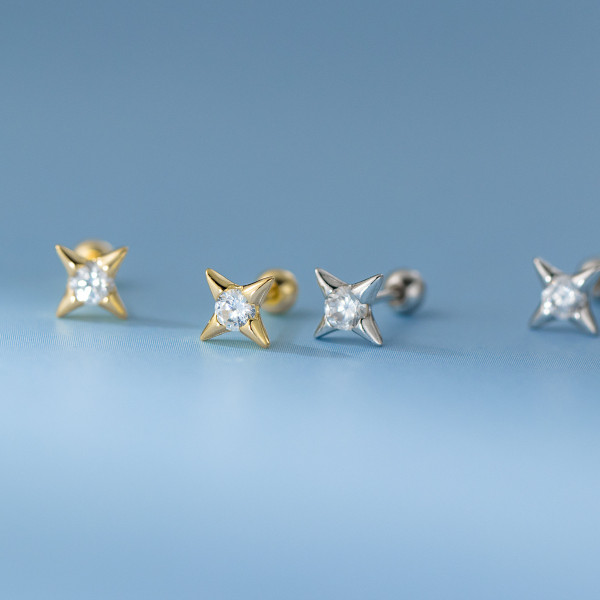 A46154 s925 sterling silver dainty simple rhinestone sun stud earrings