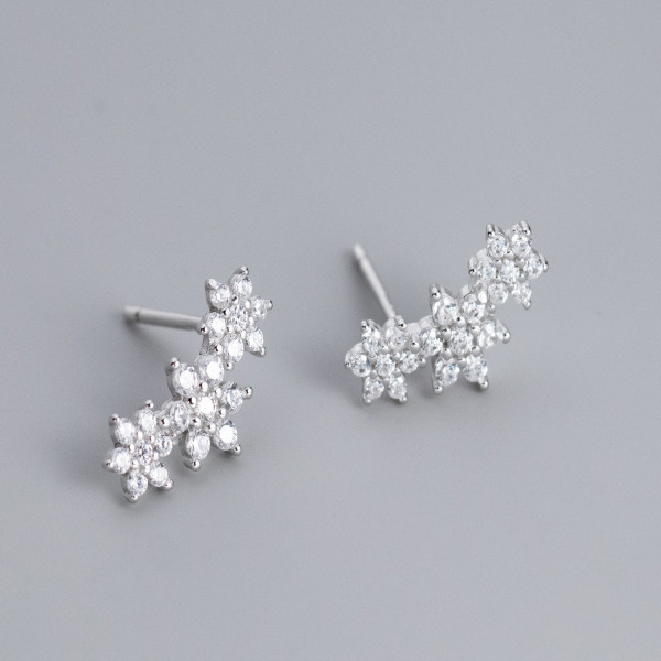 A43521 s925 silver black white rhinestone flower stud simple unique earrings
