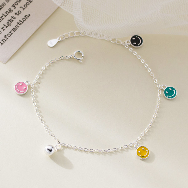 A45935 s925 silver trendy sweet colorful smilingface charm bracelet