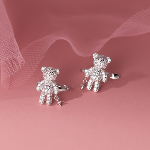 A39140 s925 sterling silver trendy rhinestone bear clipon dainty earrings