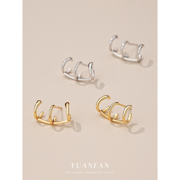 A43929 s925 sterling silver minimalist multilayer layered clipon fashion earrings
