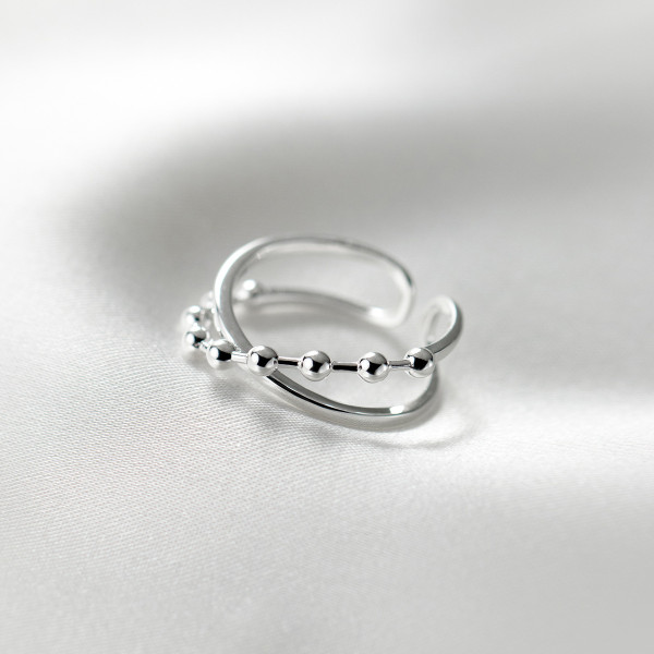 A45422 s925 silver double layered hollowed bead simple elegant ring