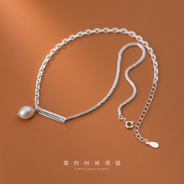A32458 s925 sterling silver pearl letter irregular chic unique necklace