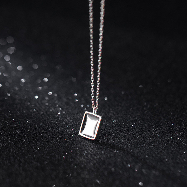 A32443 s925 sterling silver square pendant unique chic geometric necklace