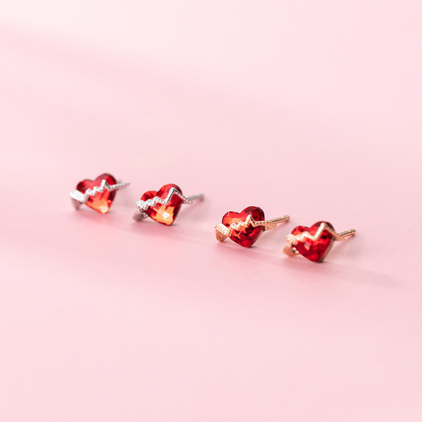 A34689 s925 sterling silver trendy sweet red heart cubiczirconia weav earrings