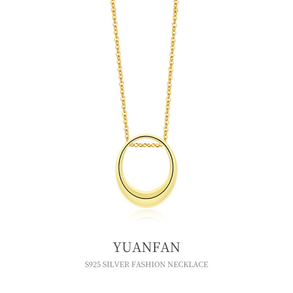 A38605 sterling silver simple hollowed oval necklace