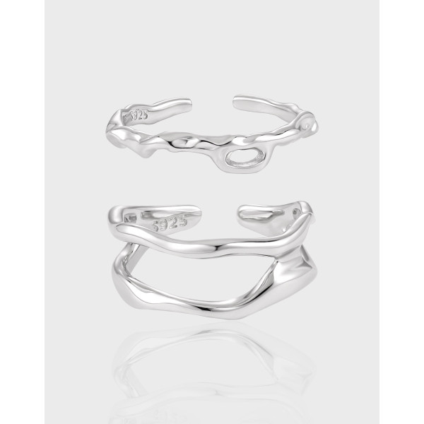 A40940 unique double layer hollowed s925 sterling silver adjustable ring