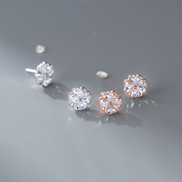 A44982 s925 sterling silver sweet dainty rhinestone stud earrings