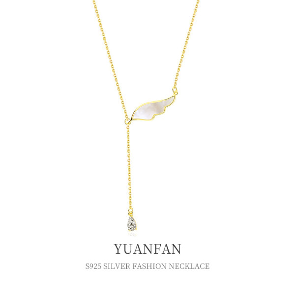 A37550 sterling silver wing elegant cubic zirconia necklace