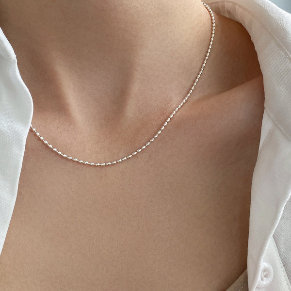 A43368 s925 sterling silver oval bead fashion simple necklace