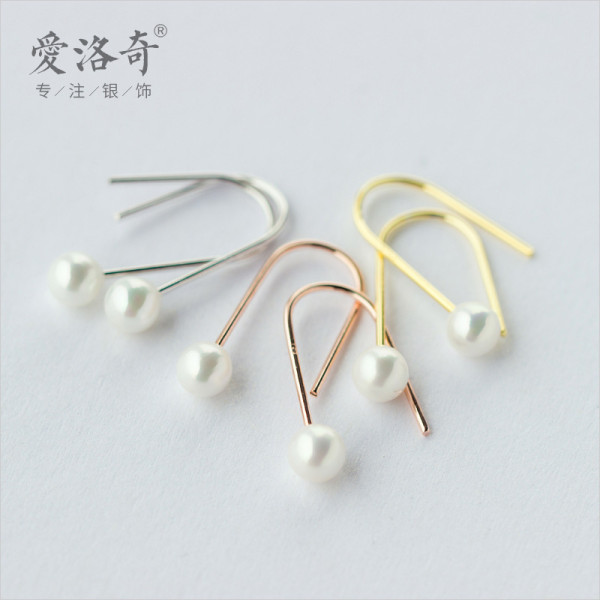 A40419 s925 silver fashion artificial pearl dangle earrings simple earrings
