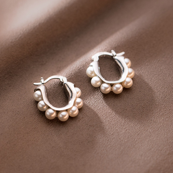 A37447 s925 sterling silver vintage artificial pearl simple elegant earrings