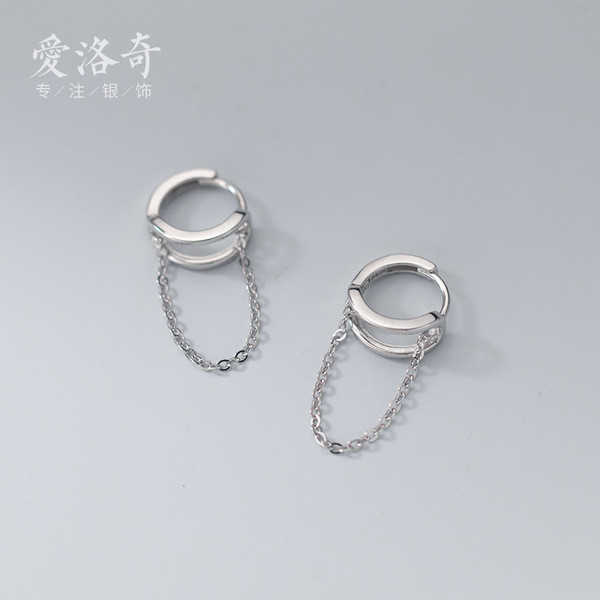 A32354 s925 sterling silver circle chain hollowed geometric chic doublelayer earrings