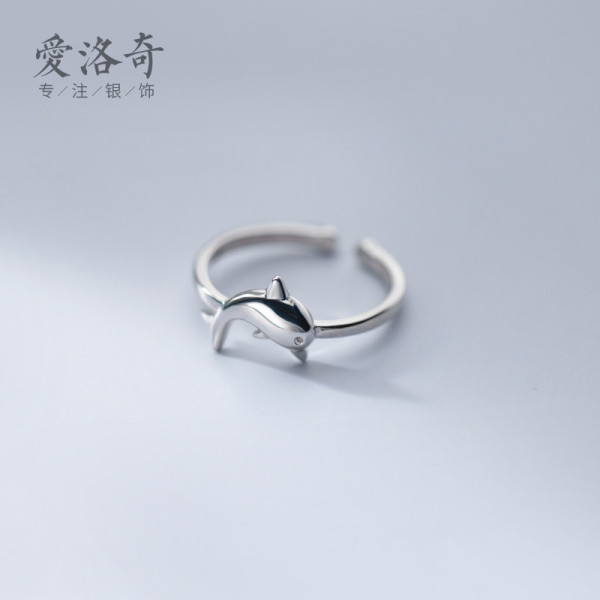 A42354 s925 silver cute dolphin trendy simple adjustable ring