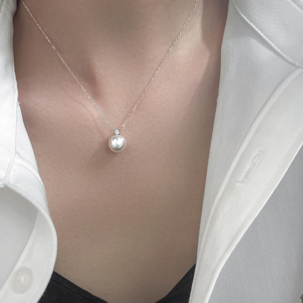 A46394 s925 silver simple rhinestone necklace
