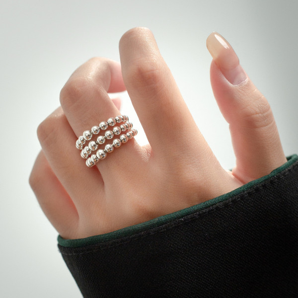 A40373 s925 sterling silver trendy layered bead design elegant ring