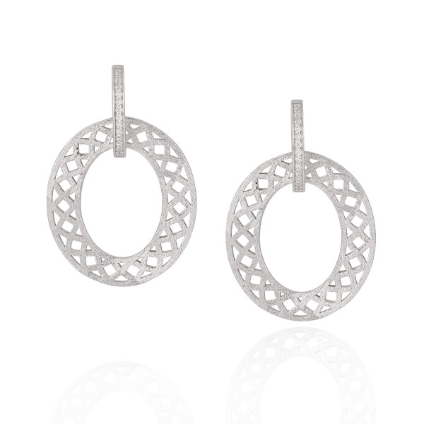 A43585 geometric circle hollowed s925 sterling silver elegant rhinestone earrings