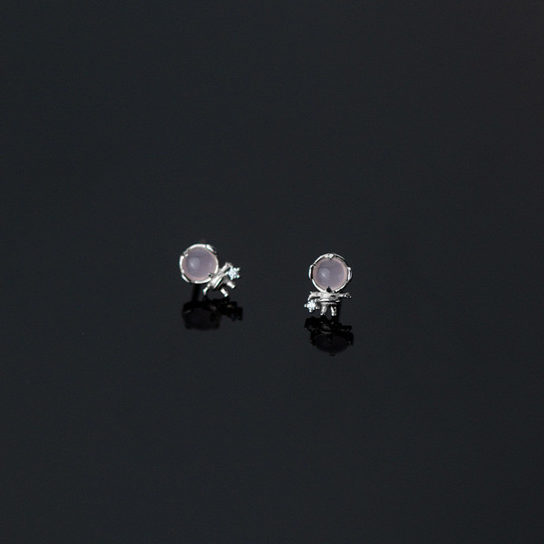 A33194 s925 sterling silver simple trendy rhinestone pink cute sweet earrings