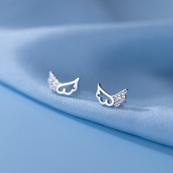 A35906 s925 sterling silver hollowed cute wing rhinestone sweet earrings