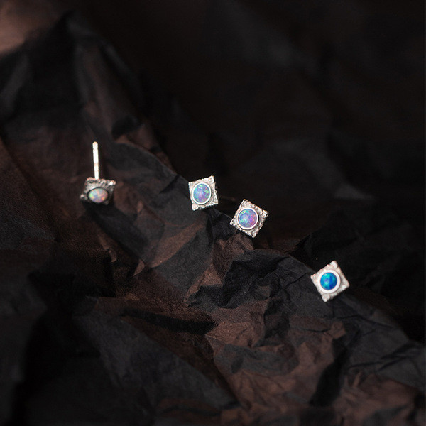 A34708 s925 sterling silver square opal geometric earrings