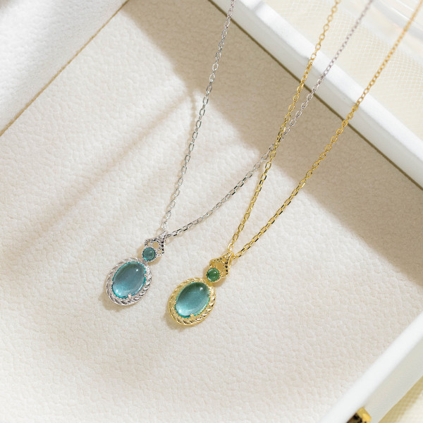 A44201 s925 silver trendy sweet blue oval pendant necklace