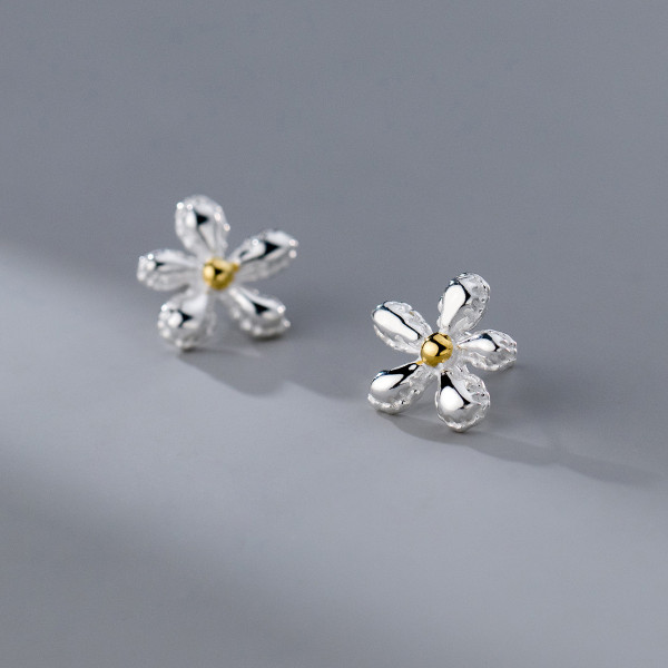A41192 s925 sterling silver trendy flower gold stud elegant earrings