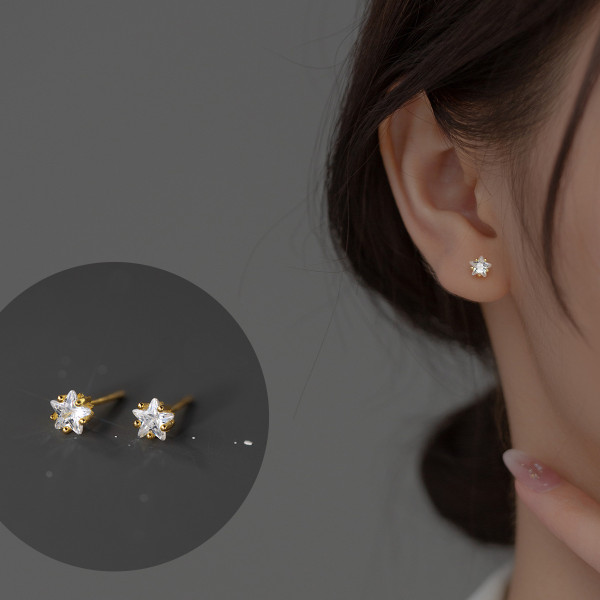 A36829 s925 sterling silver cute rhinestone stars earrings