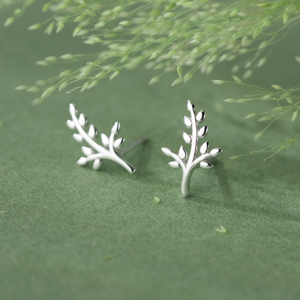 A38264 s925 sterling silver simple tree stud trendy design elegant earrings