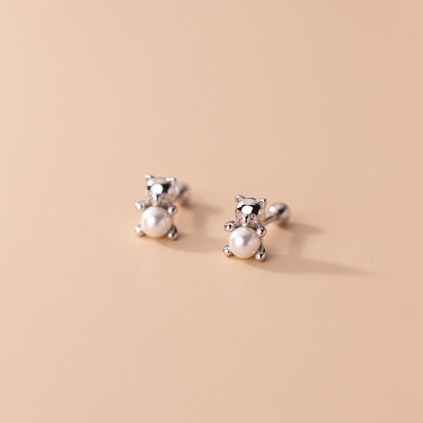 A35795 s925 sterling silver sweet pearl bear trendy earrings