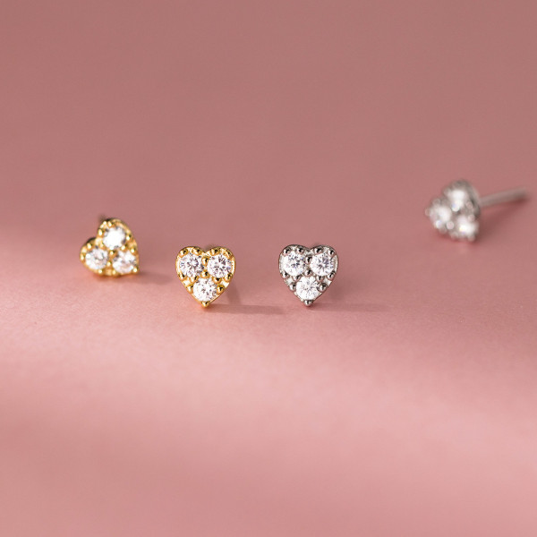 A44399 s925 sterling silver trendy sweet unique rhinestone heart stud earrings