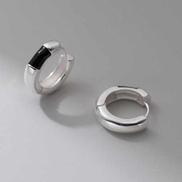 A41600 s925 sterling silver black simple design earrings