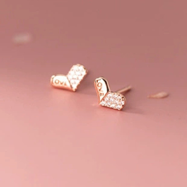 A40119 s925 sterling silver rhinestone heart stud simple design heartshape earrings