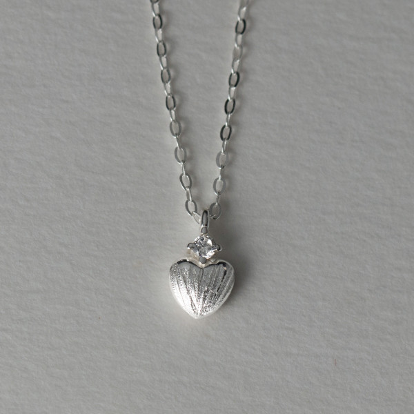 A44722 s925 silver simple rhinestone heart necklace