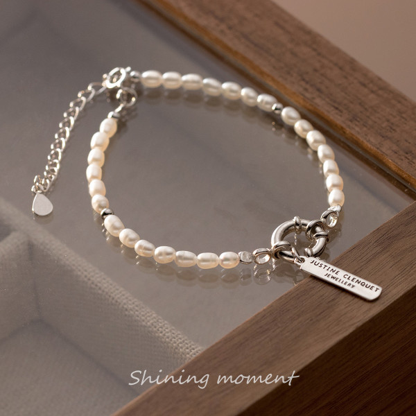 A39050 s925 sterling silver thai circle pearl charm elegant bracelet
