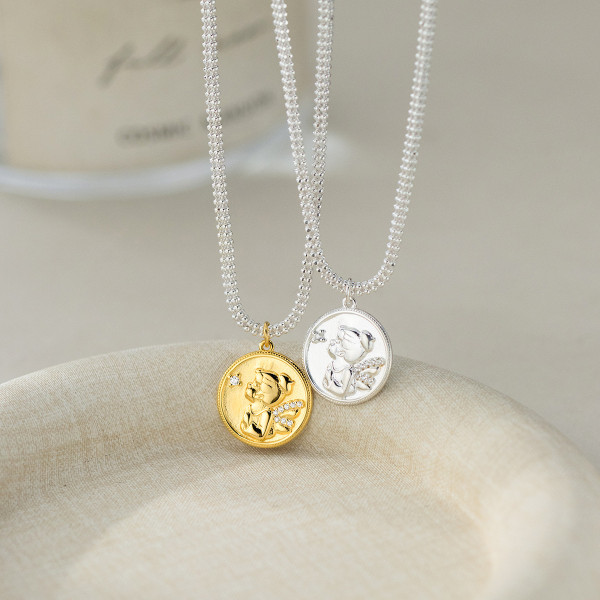A46324 s925 silver sweet rhinestone square necklace