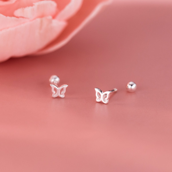 A44910 s925 sterling silver sweet dainty hollowed butterfly stud earrings