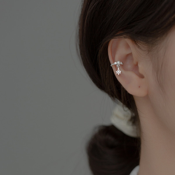 A36363 s925 sterling silver pearl hexagram piercin earrings