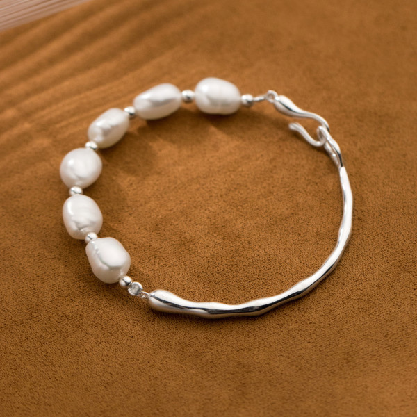 A39054 s925 sterling silver pearl charm elegant trendy bracelet